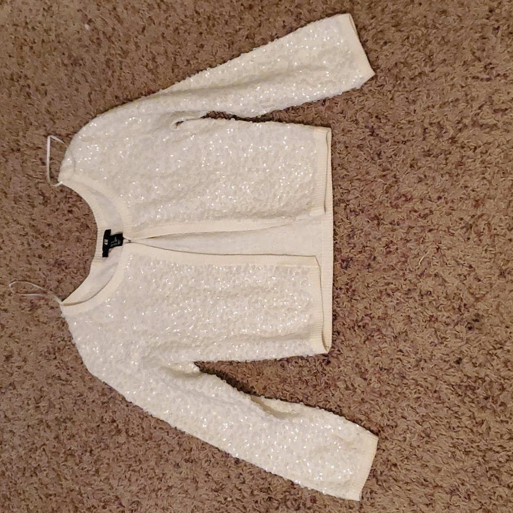 H&M SEQUIN CARDIGAN CREAM SIZE XTRA SMALL